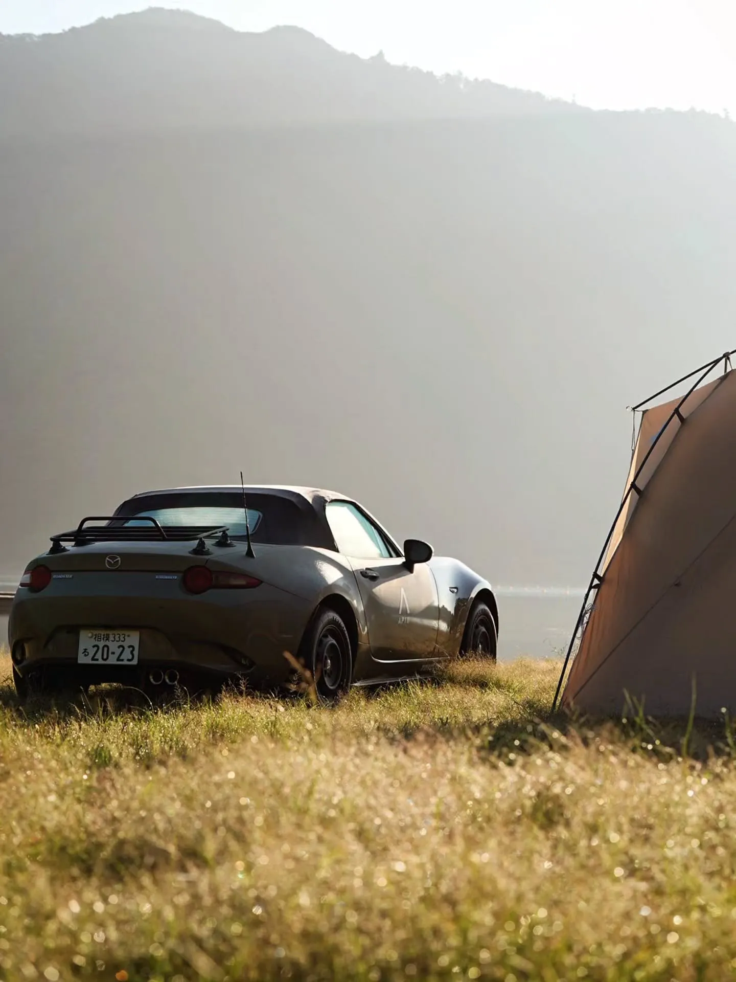 早朝の精進湖with APIOロードスター